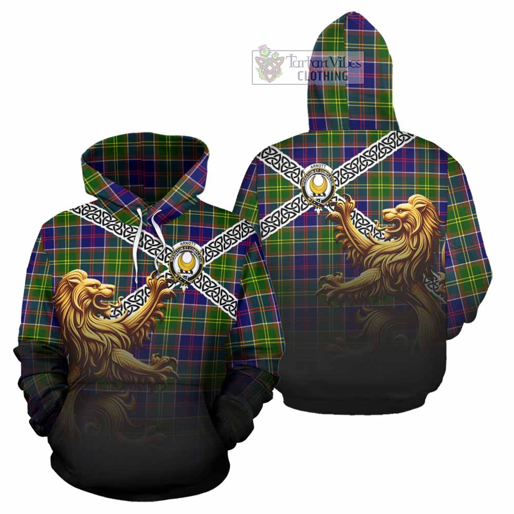 Arnott Crest Tartan Hoodie with Golden Lion Emblem Celtic Style - Tartan Vibes Clothing