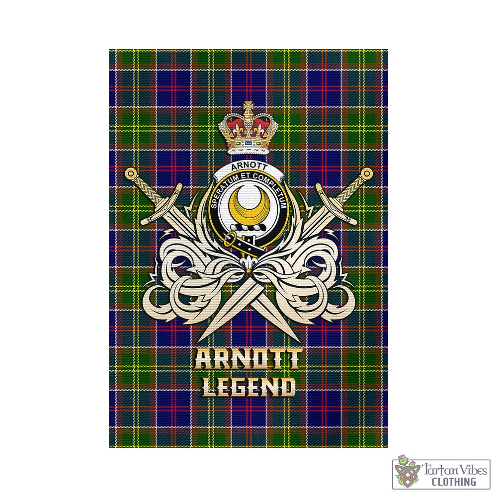Tartan Vibes Clothing Arnott Tartan Flag with Clan Crest and the Golden Sword of Courageous Legacy