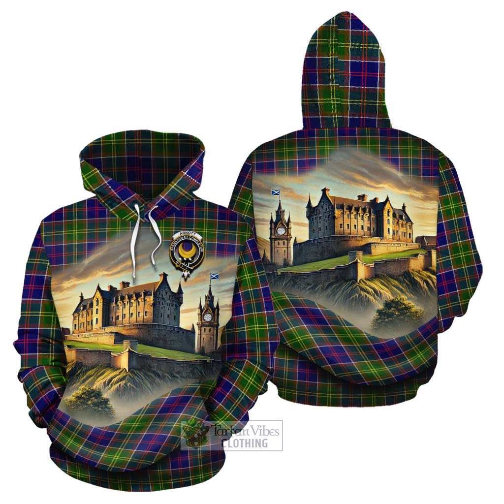 Arnott Tartan Family Crest Cotton Hoodie with Scottish Ancient Castle Style - Tartan Vibes Clothing