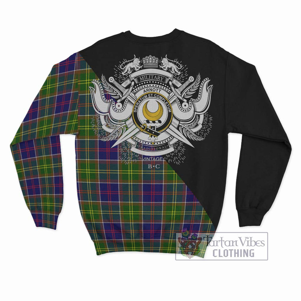 Arnott Tartan Sweatshirt with Family Crest and Military Logo Style - Tartan Vibes Clothing