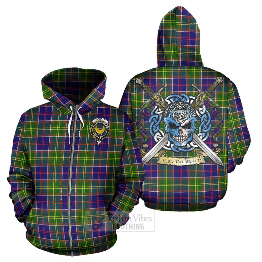 Arnott Tartan Hoodie with Family Crest Celtic Skull Style - Tartan Vibes Clothing