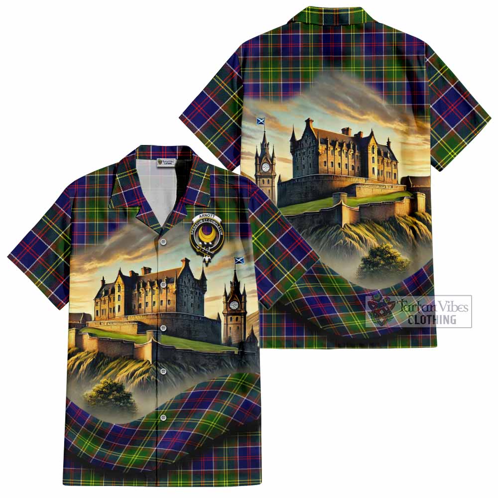 Arnott Tartan Family Crest Hawaiian Shirt with Scottish Ancient Castle Style - Tartan Vibes Clothing