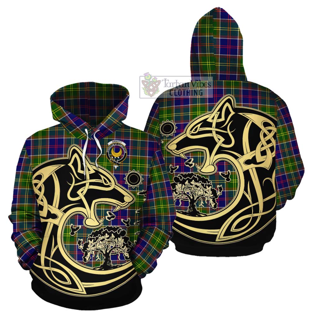 Arnott Tartan Cotton Hoodie with Family Crest Celtic Wolf Style Zip Hoodie - Tartan Vibes Clothing
