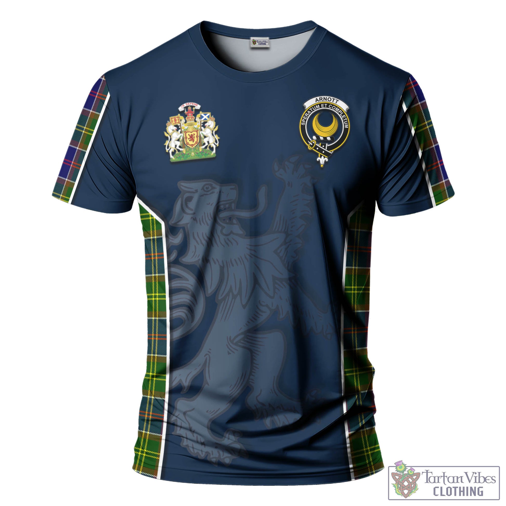 Tartan Vibes Clothing Arnott Tartan T-Shirt with Family Crest and Lion Rampant Vibes Sport Style
