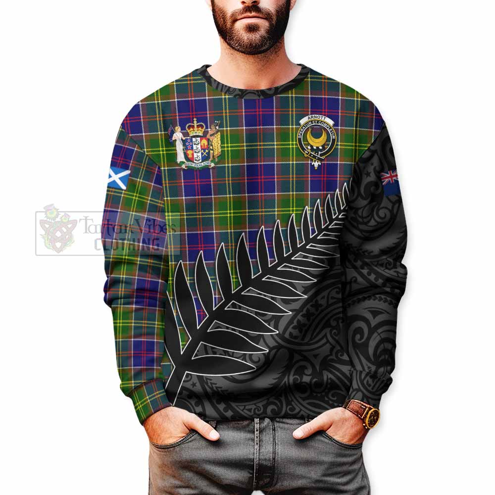 Arnott Crest Tartan Sweatshirt with New Zealand Silver Fern Half Style - Tartan Vibes Clothing