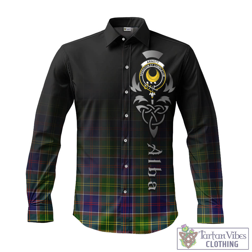 Tartan Vibes Clothing Arnott Tartan Long Sleeve Button Up Featuring Alba Gu Brath Family Crest Celtic Inspired