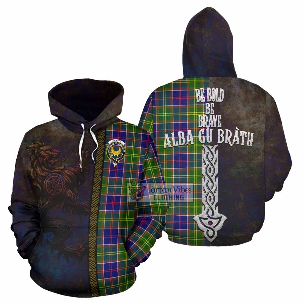 Arnott Tartan Family Crest Hoodie Alba Gu Brath Be Brave Lion Ancient Style - Tartan Vibes Clothing