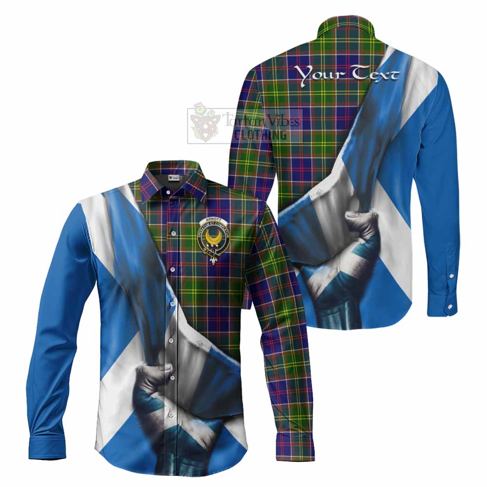 Arnott Tartan Long Sleeve Button Shirt with Family Crest Scotland Patriotic Style - Tartan Vibes Clothing