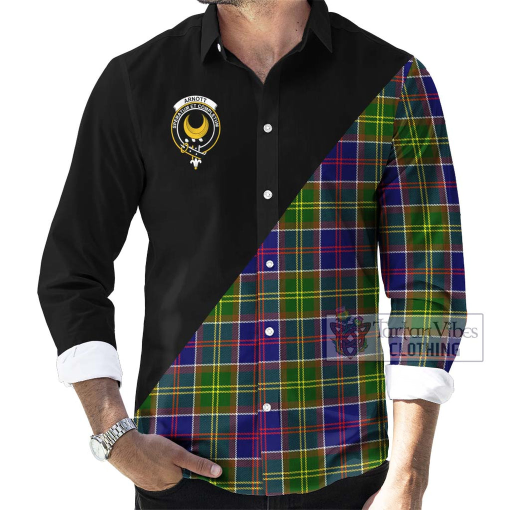 Arnott Tartan Long Sleeve Button Shirt with Family Crest and Military Logo Style - Tartanvibesclothing Shop