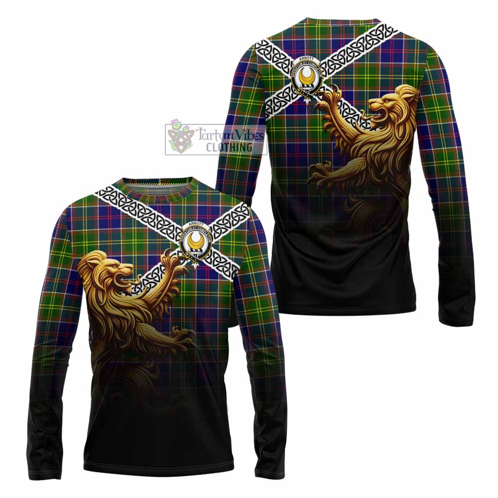 Arnott Crest Tartan Long Sleeve T-Shirt with Golden Lion Emblem Celtic Style - Tartan Vibes Clothing