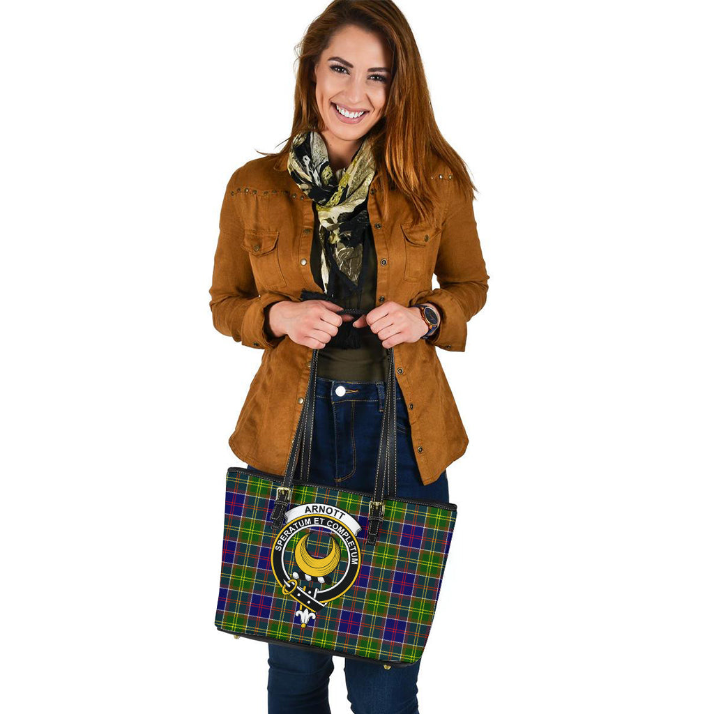 Arnott Tartan Leather Tote Bag with Family Crest - Tartan Vibes Clothing