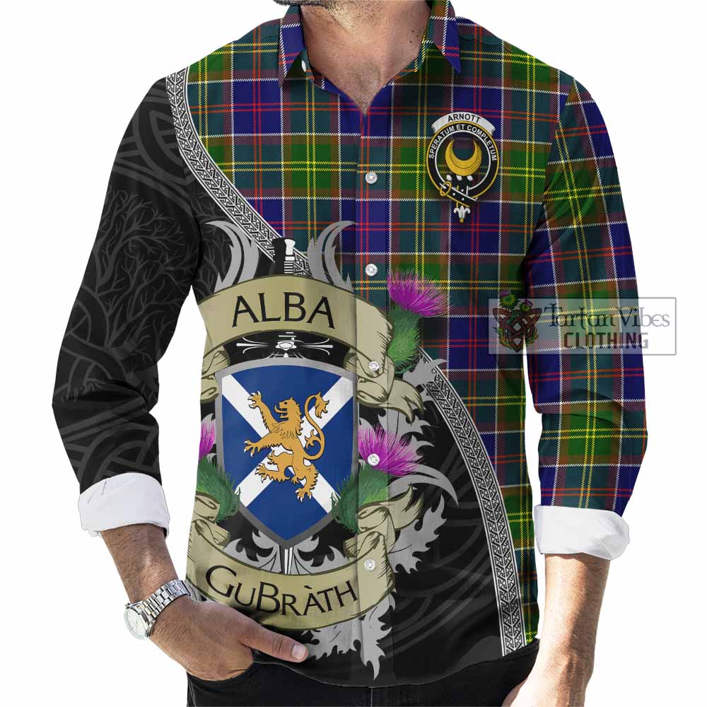 Arnott Tartan Family Crest Long Sleeve Button Shirt Lion Rampant Royal Thistle Shield Celtic Inspired - Tartan Vibes Clothing