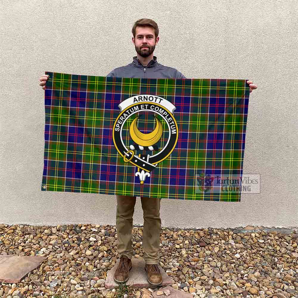 Tartan Vibes Clothing Arnott Tartan House Flag with Family Crest