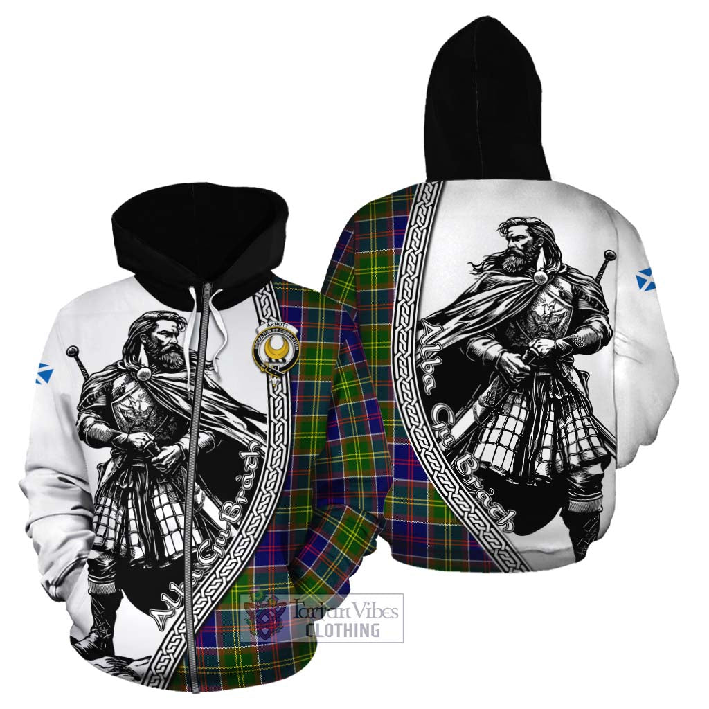 Arnott Tartan Clan Crest Cotton Hoodie with Highlander Warrior Celtic Style - Tartan Vibes Clothing
