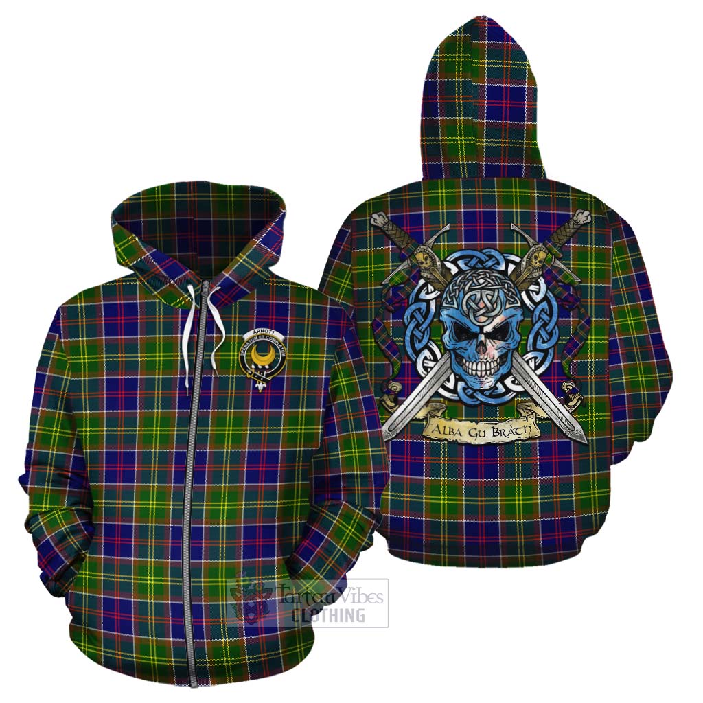 Arnott Tartan Cotton Hoodie with Family Crest Celtic Skull Style - Tartan Vibes Clothing