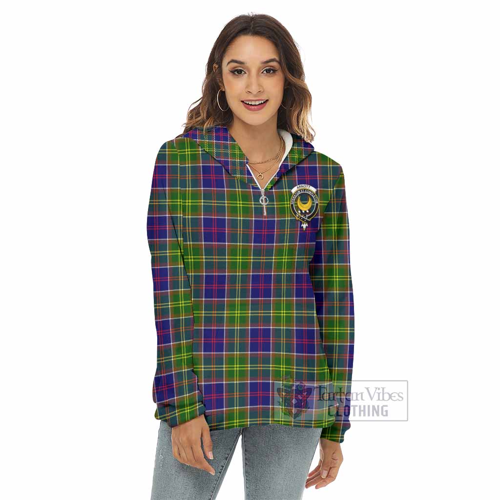 Arnott Tartan Women's Borg Fleece Hoodie with Half Zip with Family Crest - Tartan Vibes Clothing