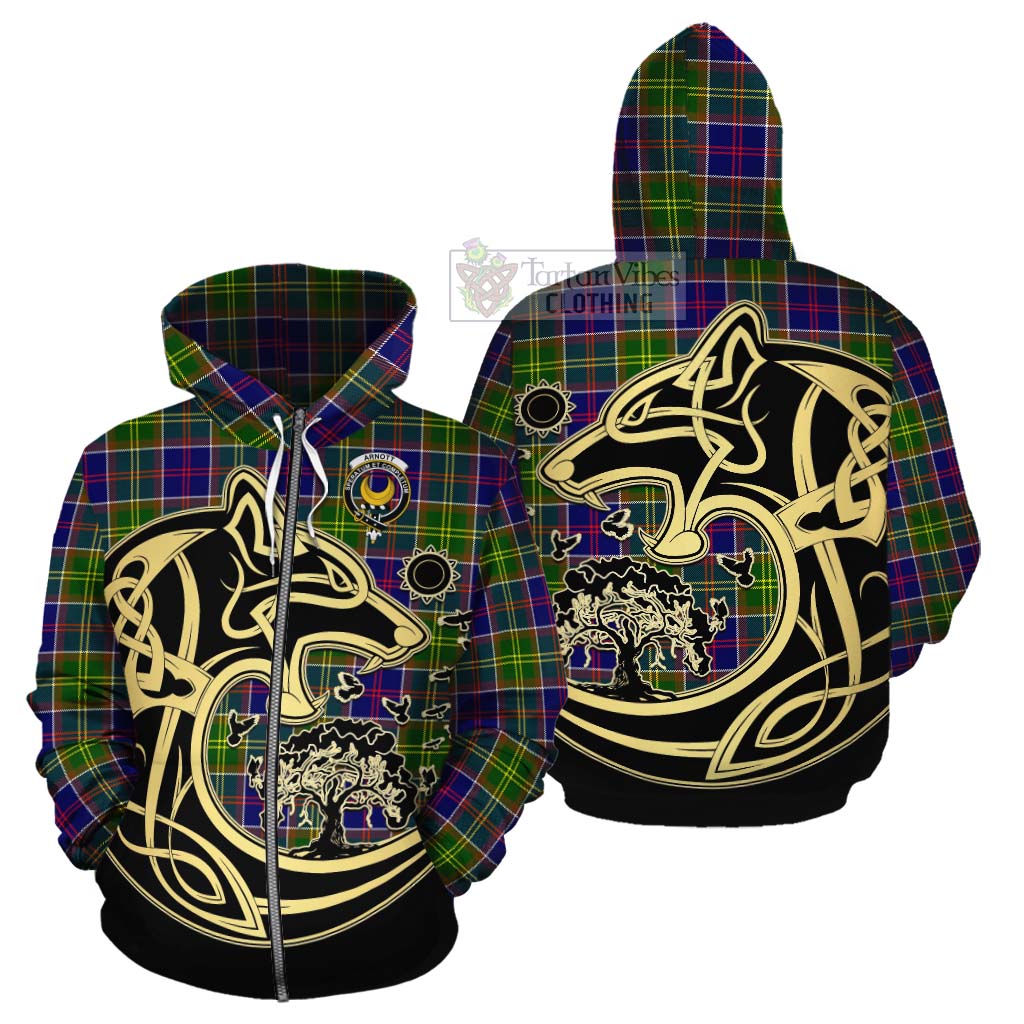 Arnott Tartan Cotton Hoodie with Family Crest Celtic Wolf Style - Tartan Vibes Clothing