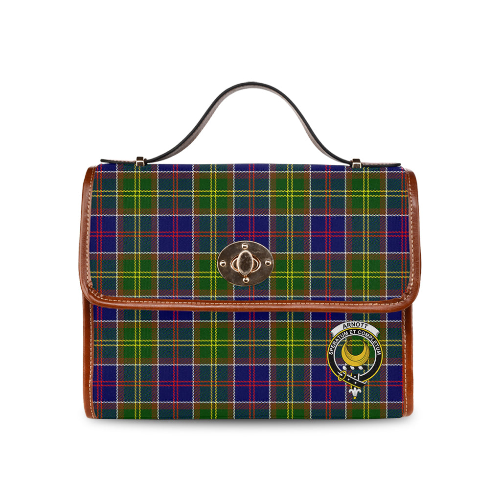 Arnott Tartan Leather Strap Waterproof Canvas Bag with Family Crest - Tartanvibesclothing