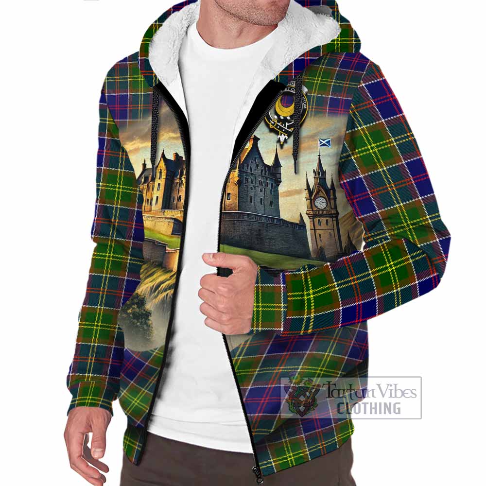 Arnott Tartan Family Crest Sherpa Hoodie with Scottish Ancient Castle Style - Tartan Vibes Clothing