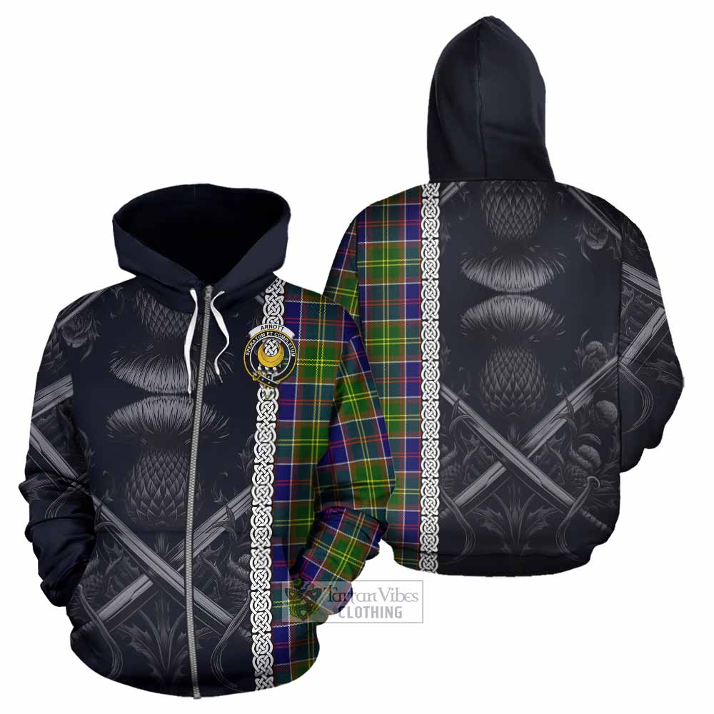 Arnott Tartan Hoodie with Family Crest Cross Sword Thistle Celtic Vibes Zip Hoodie - Tartan Vibes Clothing