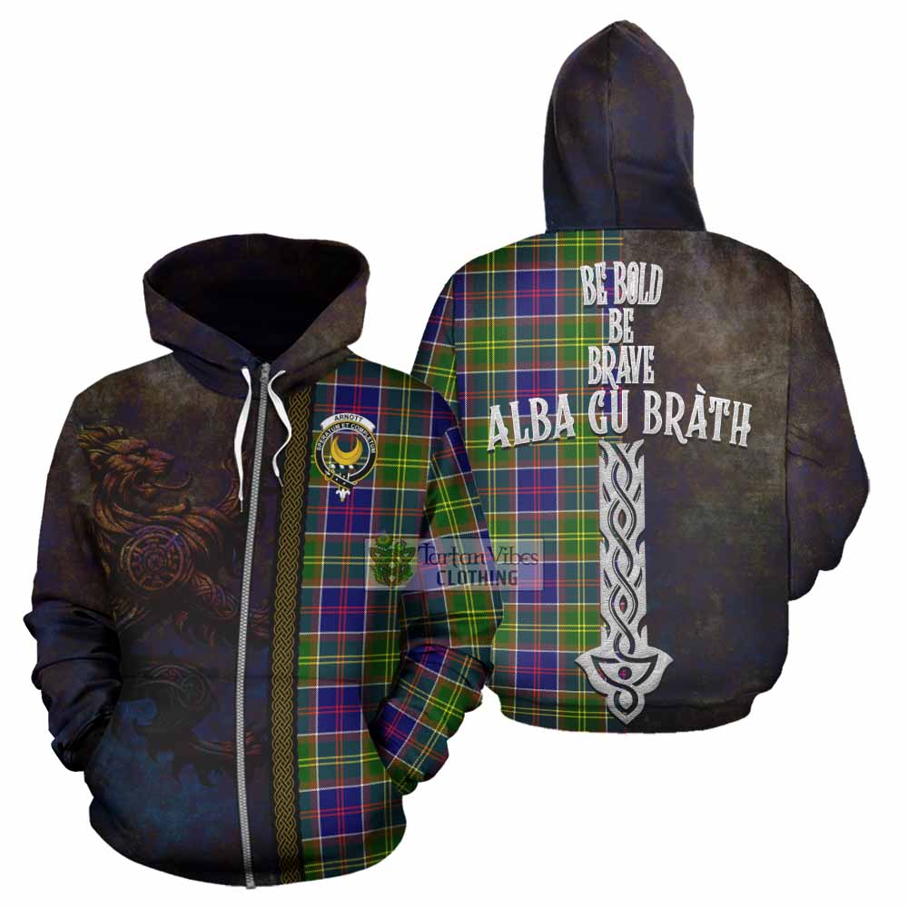 Arnott Tartan Family Crest Hoodie Alba Gu Brath Be Brave Lion Ancient Style Zip Hoodie - Tartan Vibes Clothing