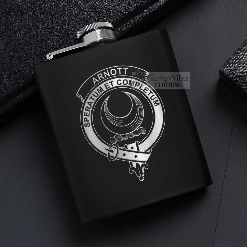 Arnott Crest Hip Flask Set 7oz Black Stainless Steel with A Gift Box - 2D-tartanvibesclothing