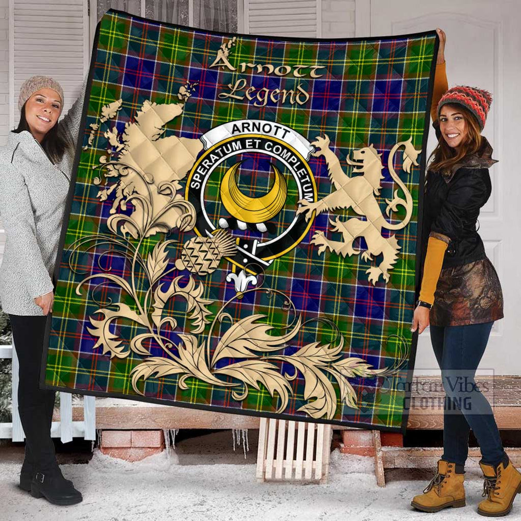 Tartan Vibes Clothing Arnott Tartan Quilt with Family Crest and Scottish Symbol Style
