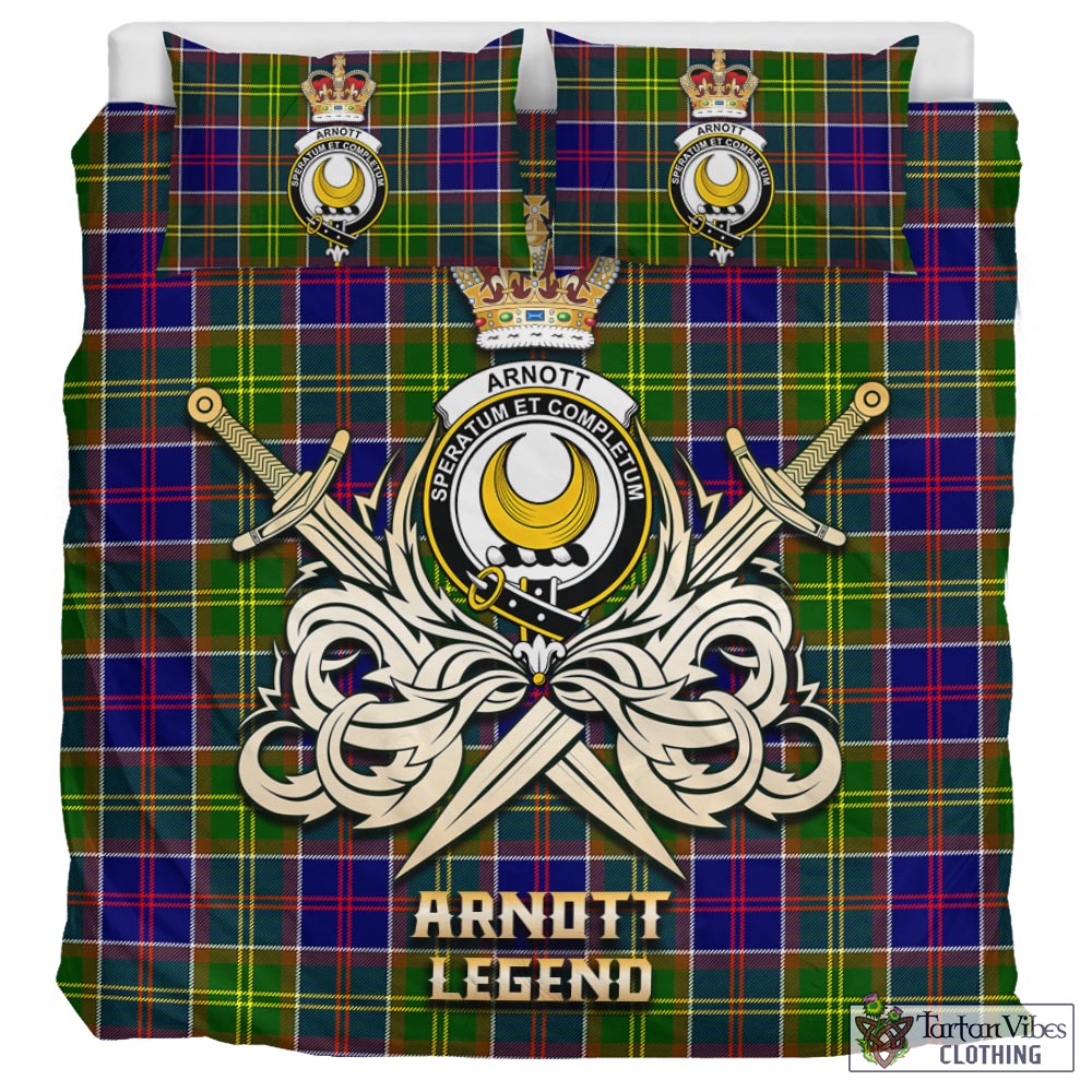 Tartan Vibes Clothing Arnott Tartan Bedding Set with Clan Crest and the Golden Sword of Courageous Legacy