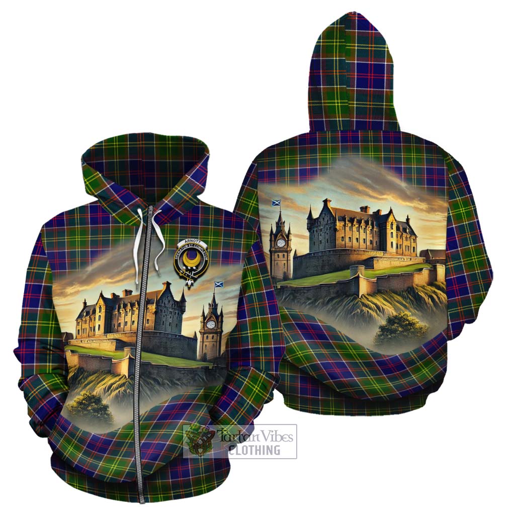 Arnott Tartan Family Crest Cotton Hoodie with Scottish Ancient Castle Style Zip Hoodie - Tartan Vibes Clothing