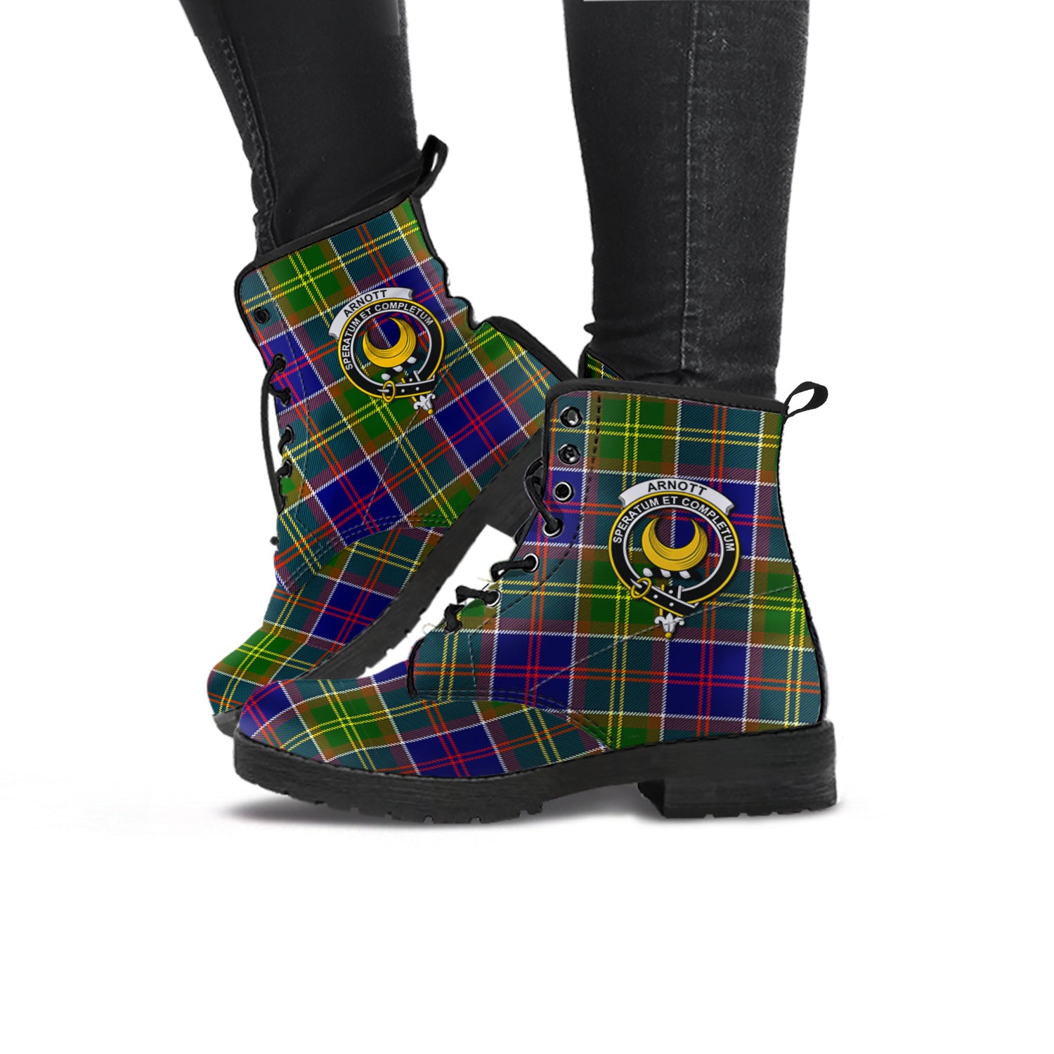 Arnott Tartan Leather Boots with Family Crest - Tartan Vibes Clothing