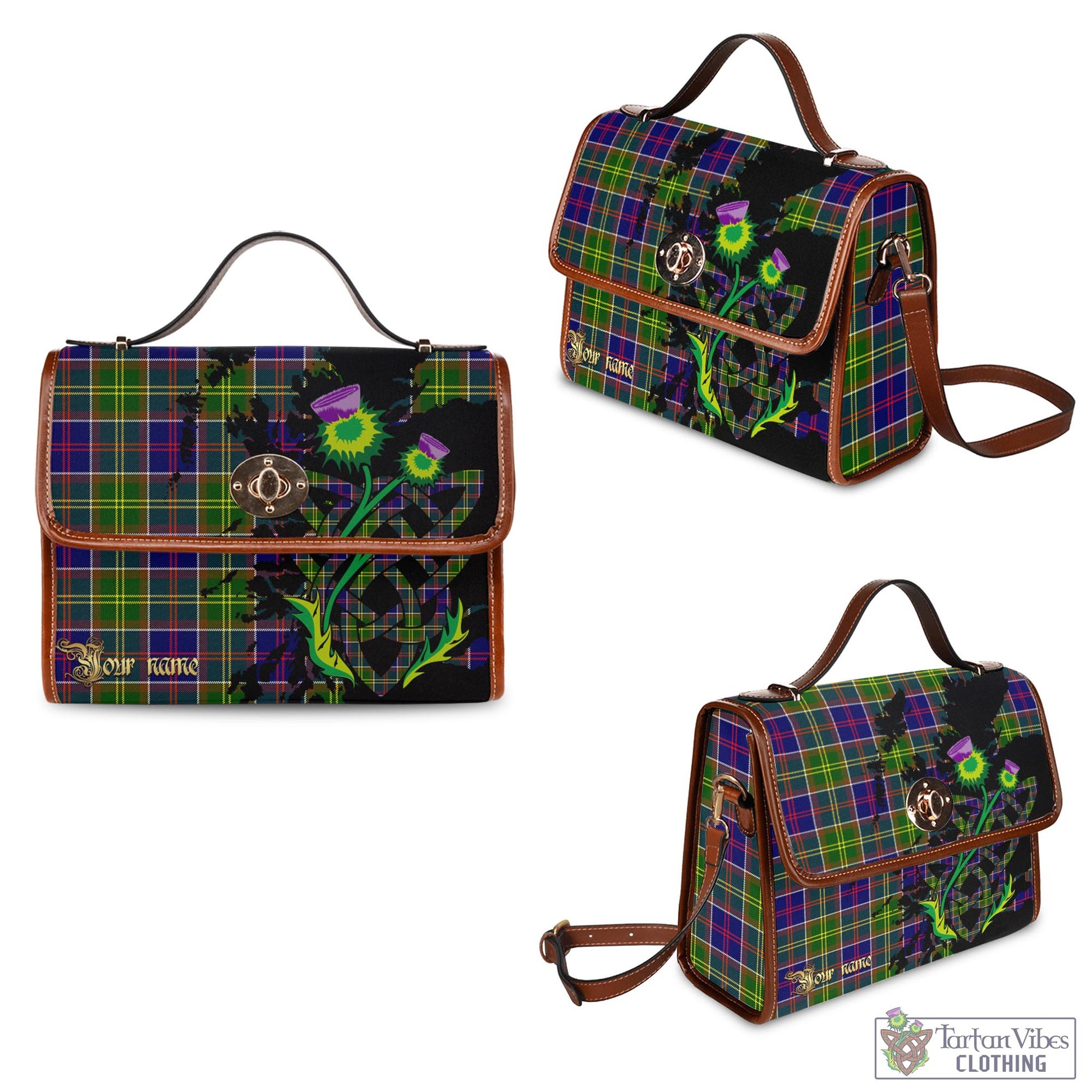 Tartan Vibes Clothing Arnott Tartan Waterproof Canvas Bag with Scotland Map and Thistle Celtic Accents
