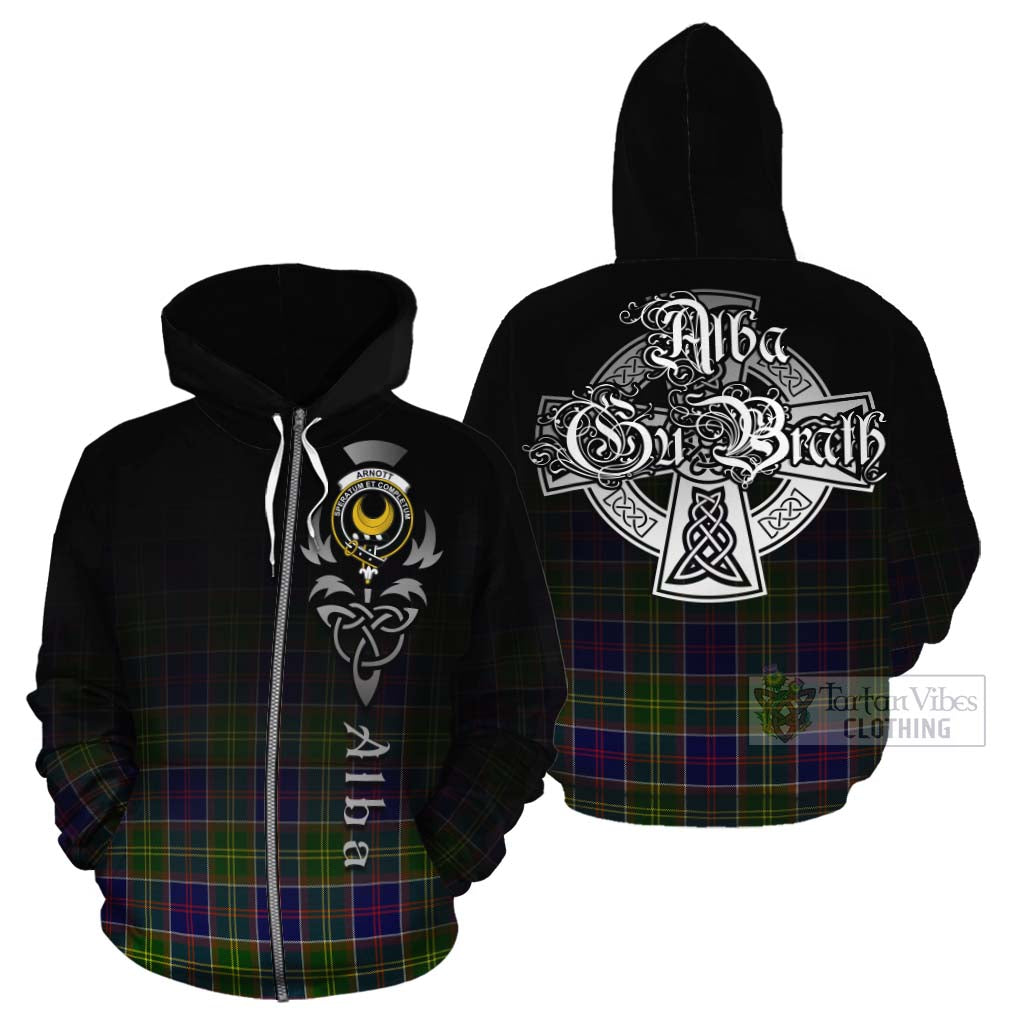 Tartan Vibes Clothing Arnott Tartan Cotton Hoodie Featuring Alba Gu Brath Family Crest Celtic Inspired