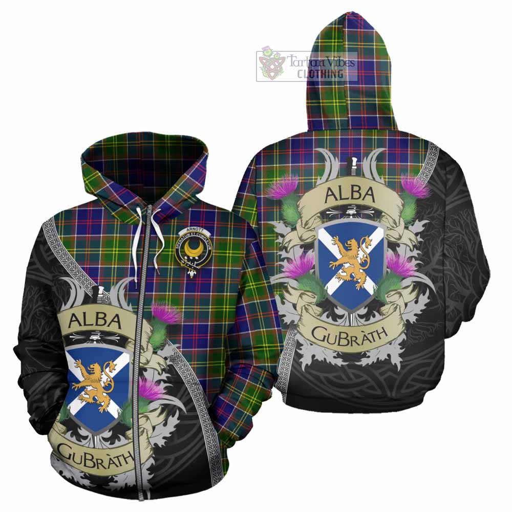 Arnott Tartan Family Crest Hoodie Lion Rampant Royal Thistle Shield Celtic Inspired Zip Hoodie - Tartan Vibes Clothing