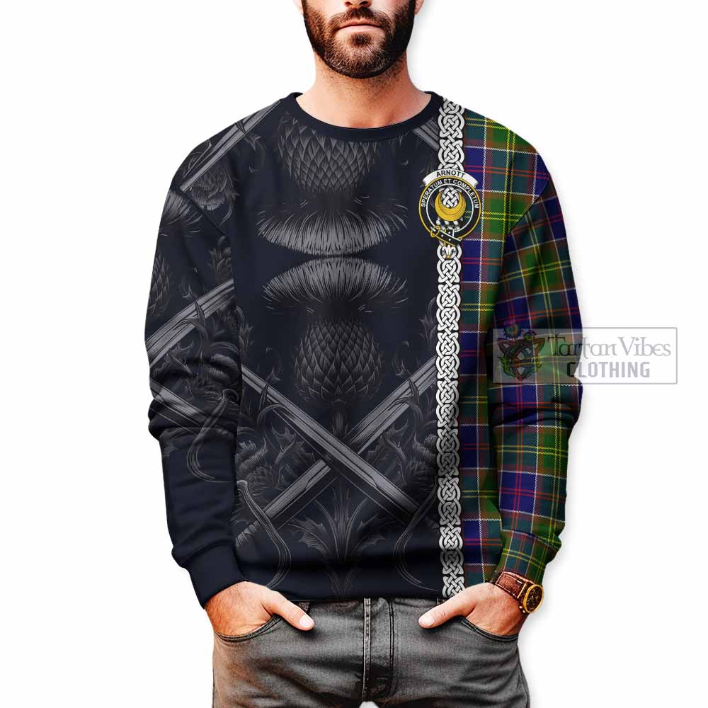 Arnott Tartan Sweatshirt with Family Crest Cross Sword Thistle Celtic Vibes - Tartan Vibes Clothing