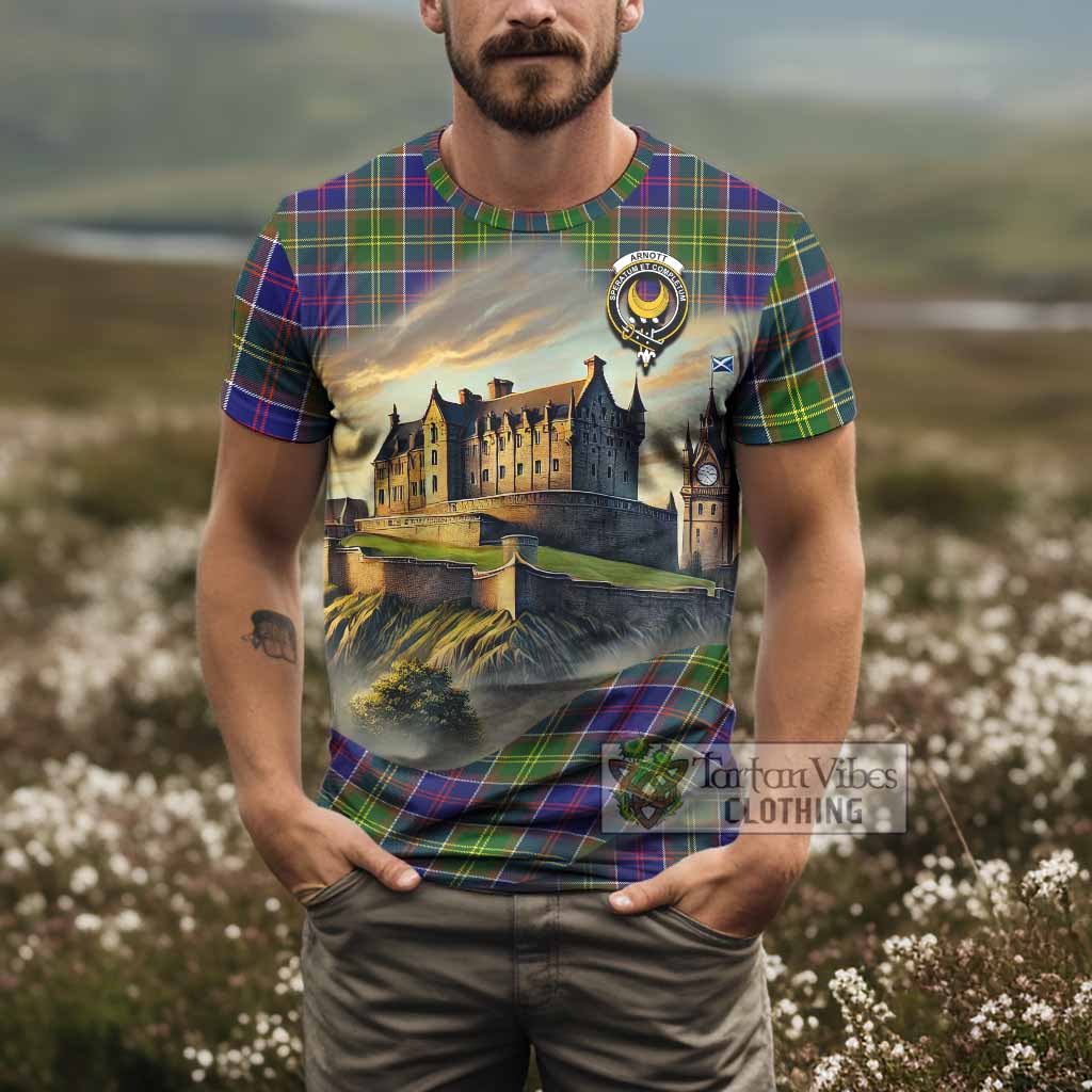 Tartan Vibes Clothing Arnott Tartan Family Crest T-Shirt with Scottish Ancient Castle Stype