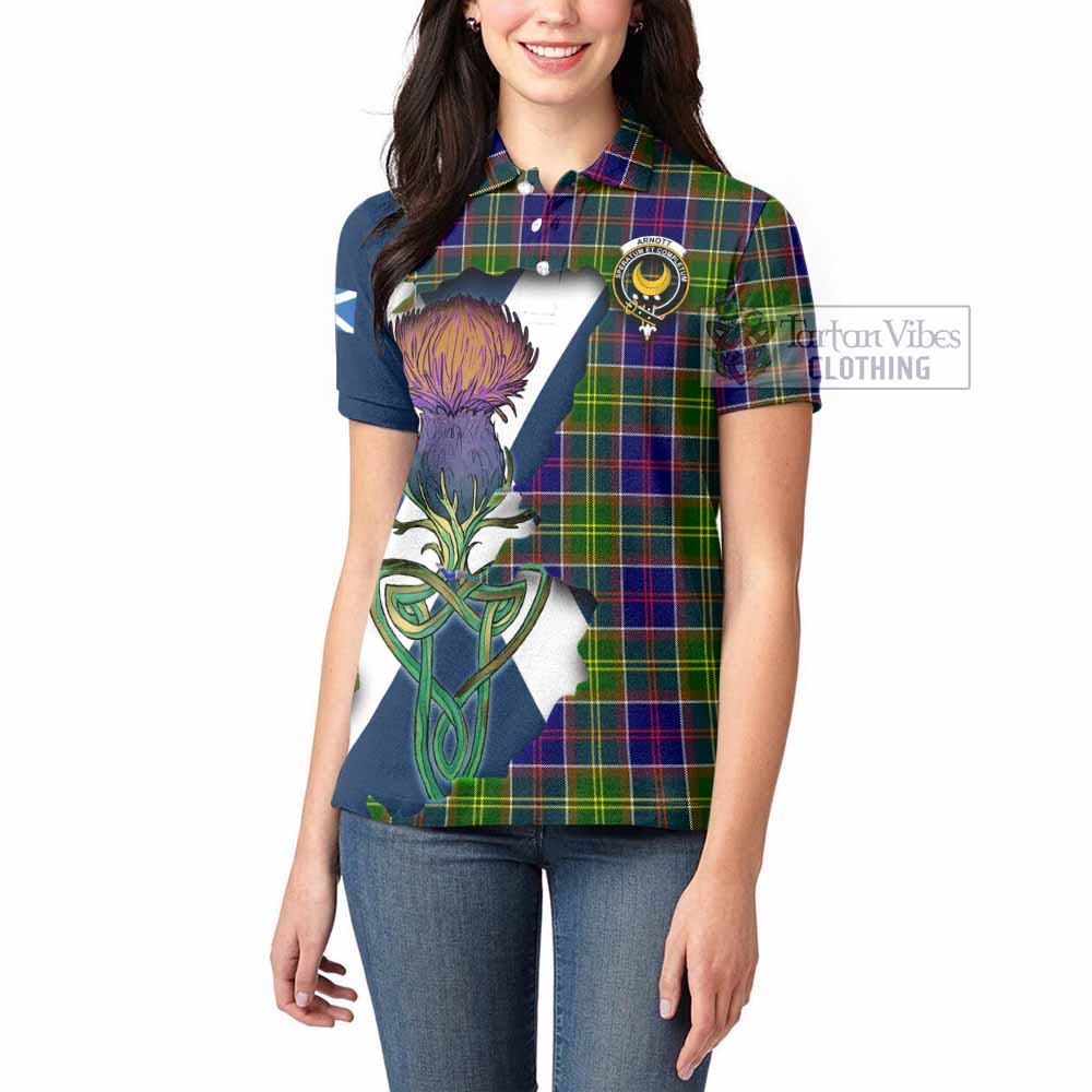 Tartan Vibes Clothing Arnott Tartan Family Crest Women's Polo Shirt Scottish Thistle Celtic Inspired