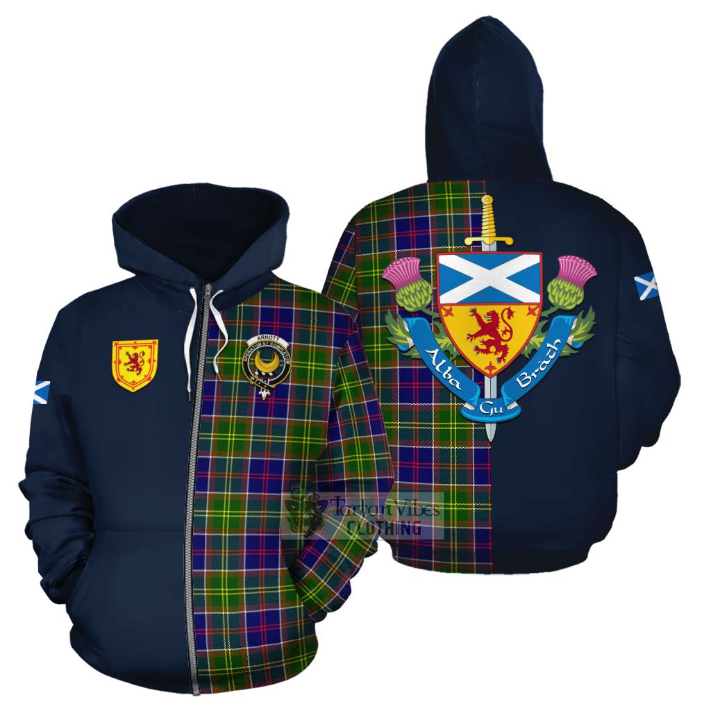 Arnott Tartan Cotton Hoodie Alba with Scottish Lion Royal Arm Half Style - Tartan Vibes Clothing