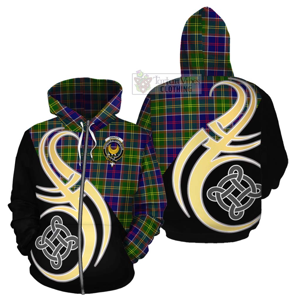Arnott Tartan Cotton Hoodie with Family Crest and Celtic Symbol Style - Tartan Vibes Clothing