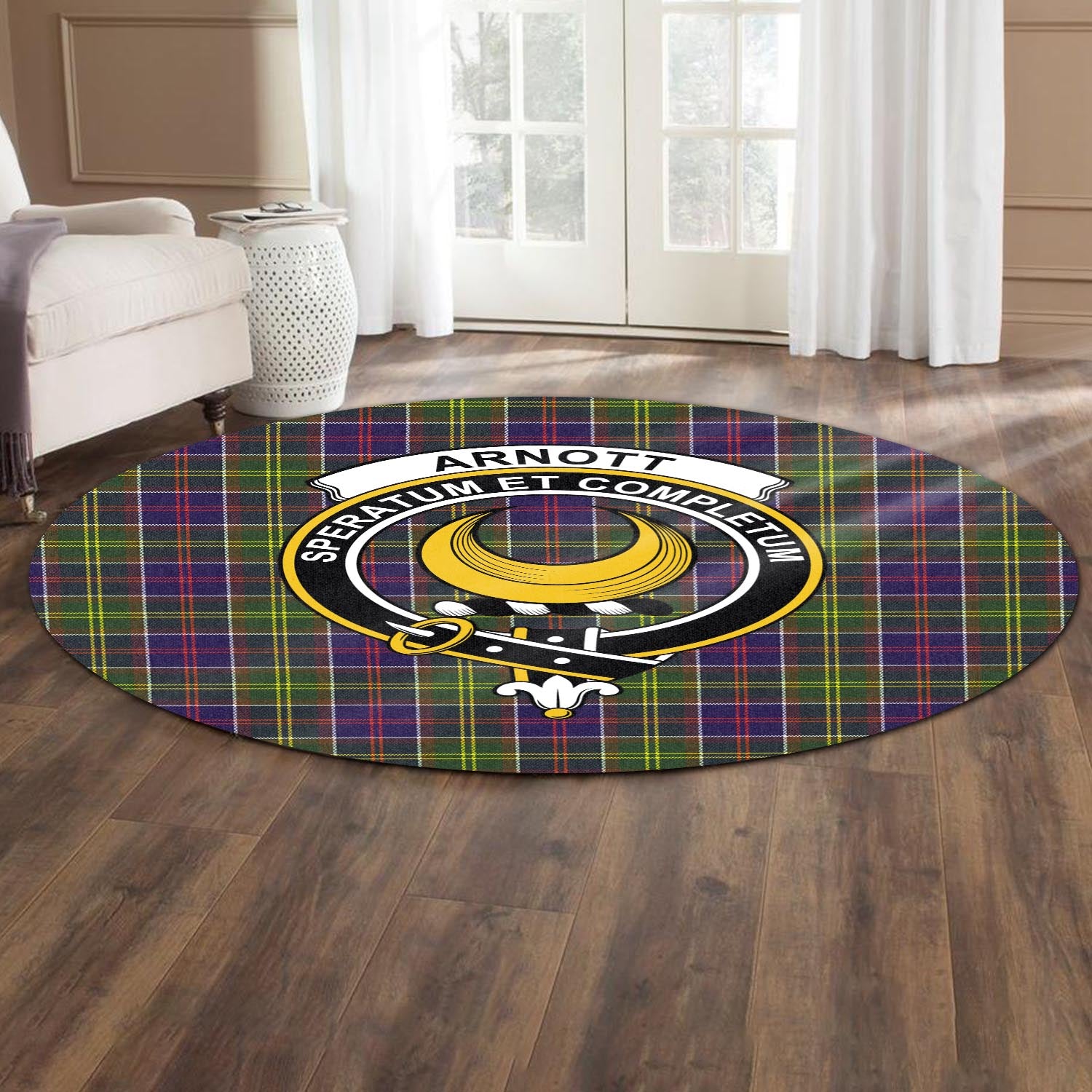 Arnott Tartan Round Rug with Family Crest - Tartan Vibes Clothing