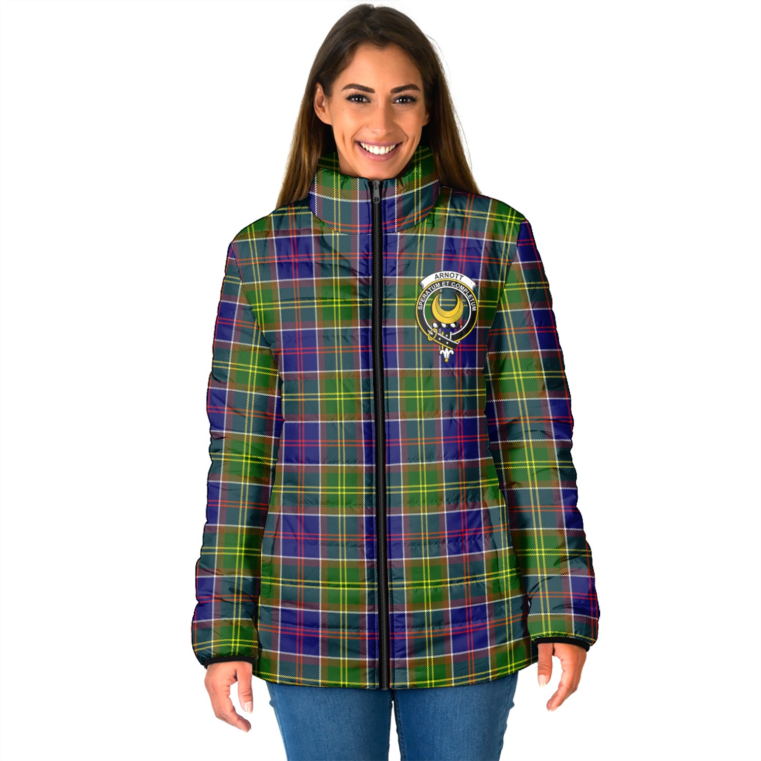 Arnott Tartan Padded Jacket with Family Crest - Tartan Vibes Clothing