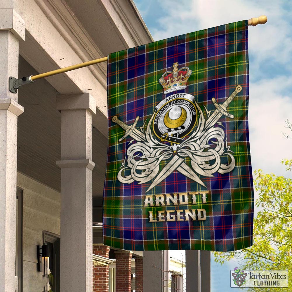 Tartan Vibes Clothing Arnott Tartan Flag with Clan Crest and the Golden Sword of Courageous Legacy