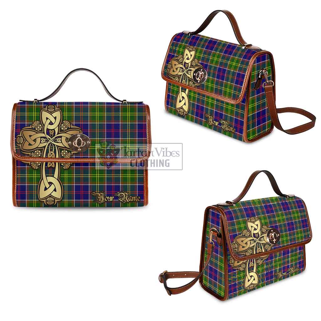 Tartan Vibes Clothing Arnott Tartan Waterproof Canvas Bag Golden Thistle Celtic Cross Style
