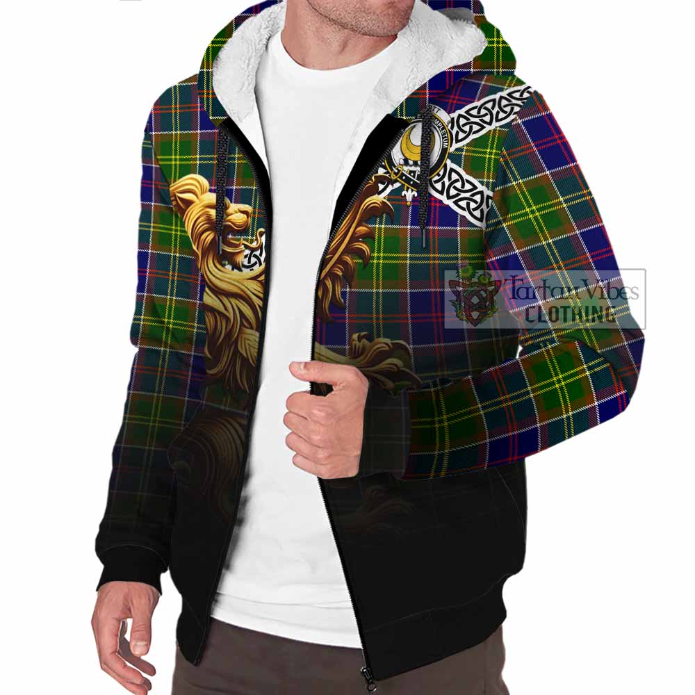 Arnott Crest Tartan Sherpa Hoodie with Golden Lion Emblem Celtic Style - Tartan Vibes Clothing
