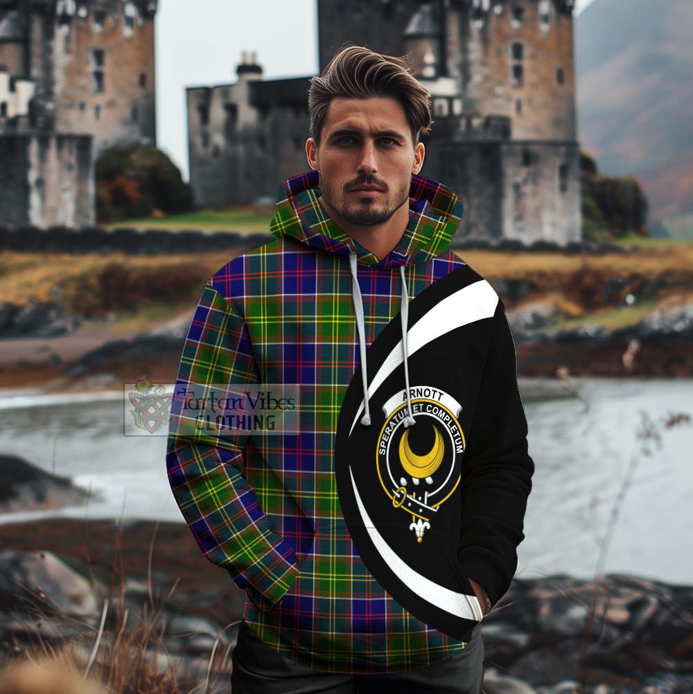 Arnott Tartan Cotton Hoodie with Family Crest Circle Style - Tartan Vibes Clothing