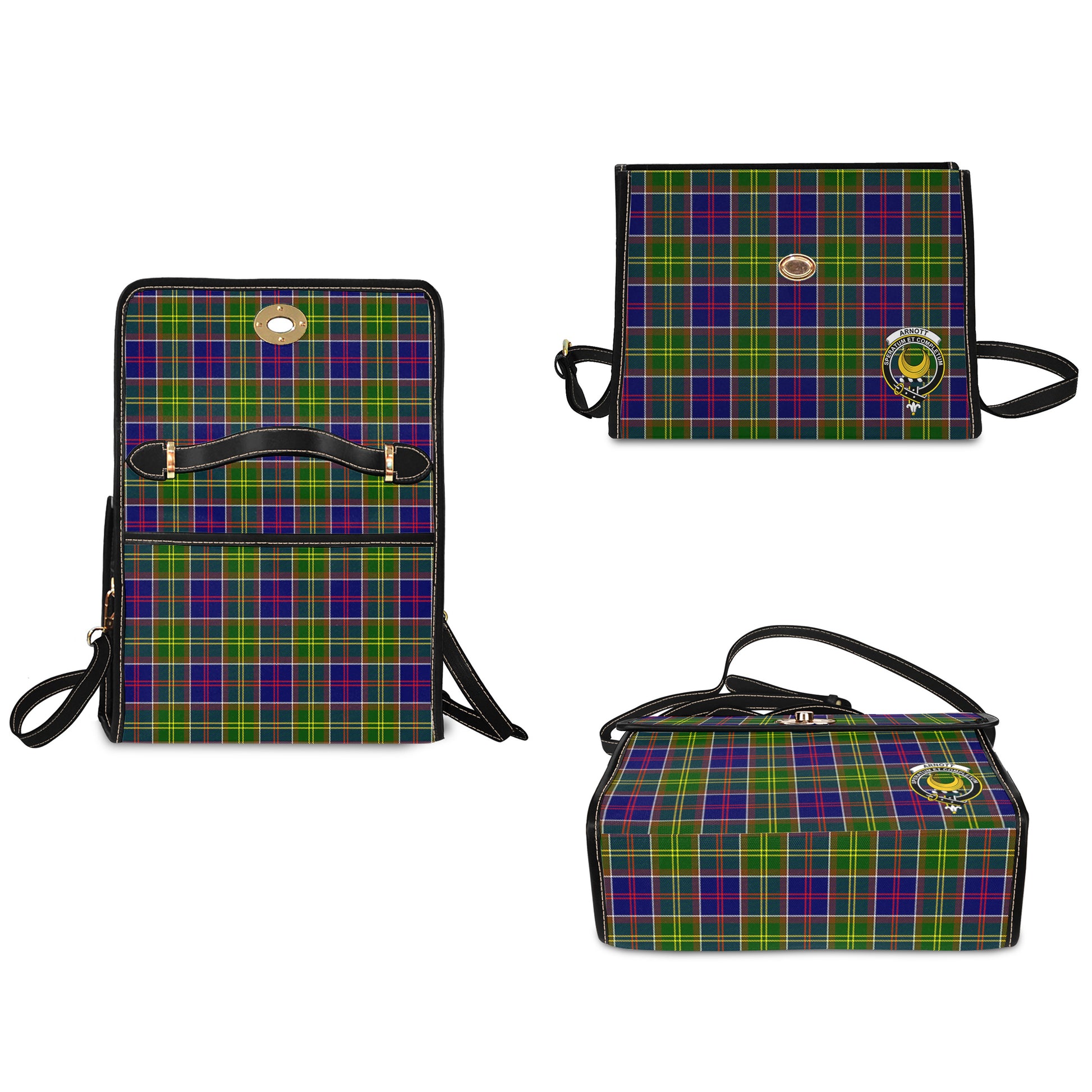 Arnott Tartan Leather Strap Waterproof Canvas Bag with Family Crest - Tartanvibesclothing