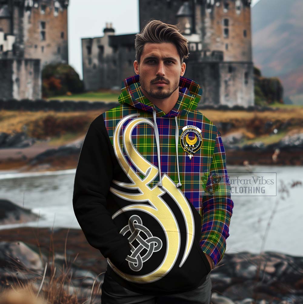 Arnott Tartan Cotton Hoodie with Family Crest and Celtic Symbol Style - Tartan Vibes Clothing