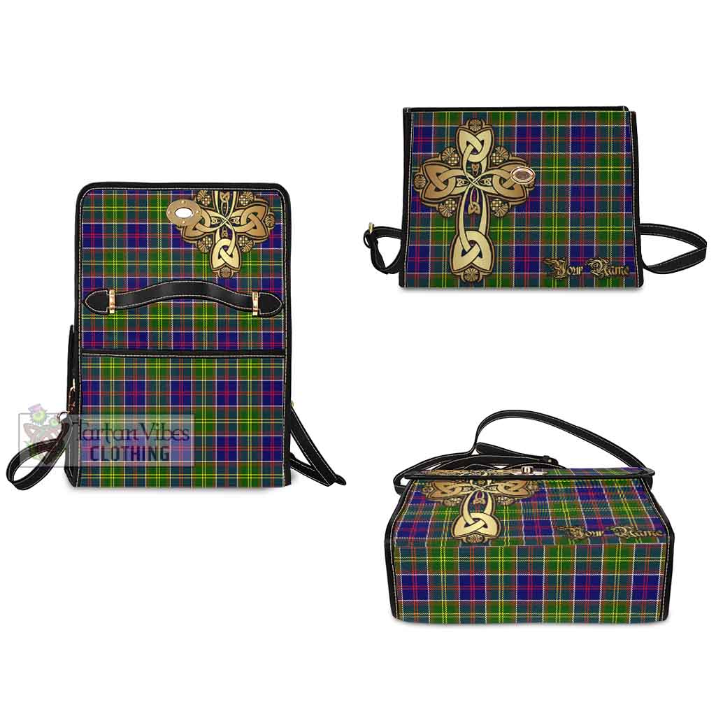 Tartan Vibes Clothing Arnott Tartan Waterproof Canvas Bag Golden Thistle Celtic Cross Style