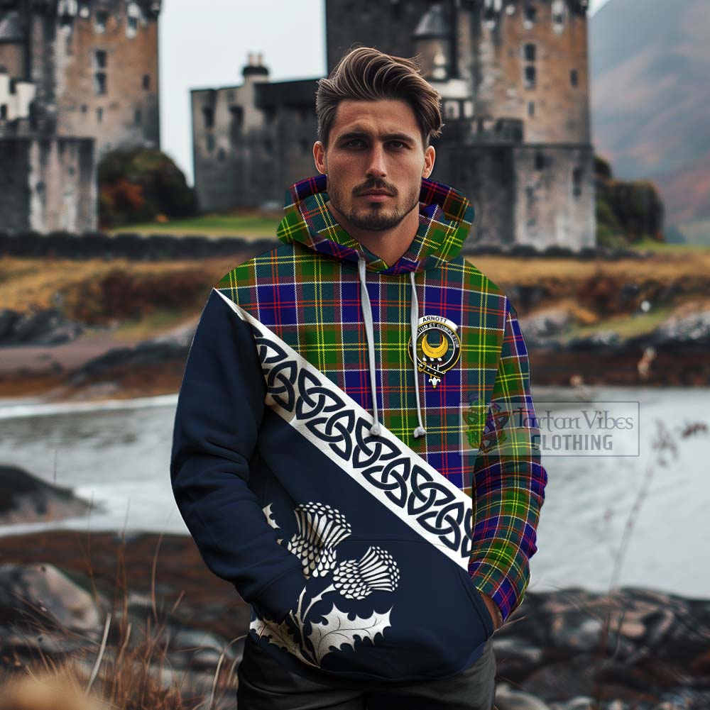 Arnott Tartan Cotton Hoodie Featuring Thistle and Scotland Map - Tartan Vibes Clothing