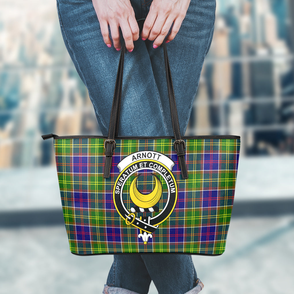 Arnott Tartan Leather Tote Bag with Family Crest - Tartan Vibes Clothing