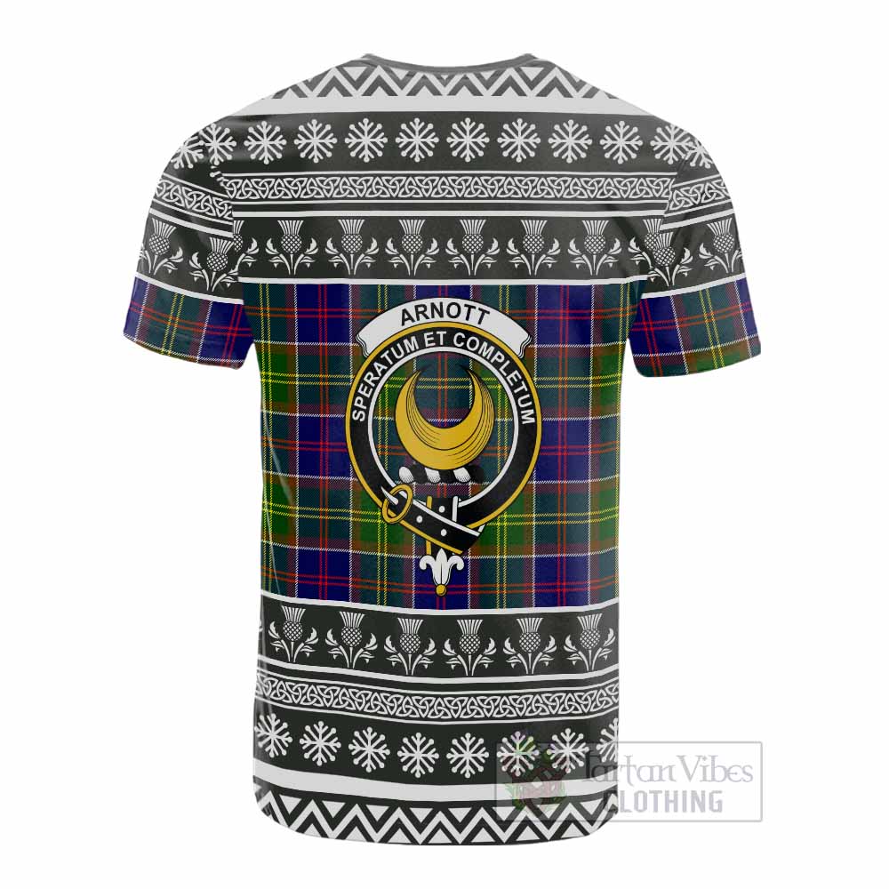Arnott Clan Tartan Christmas Cotton T-shirt with Family Crest - Tartan Vibes Clothing